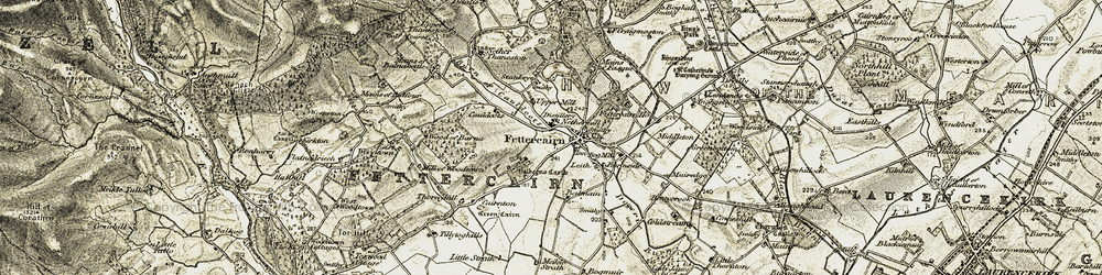 Old map of Burn of Cauldcots in 1908