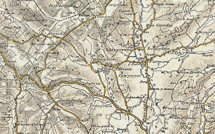 Old map of Ffaldybrenin in 1900-1902