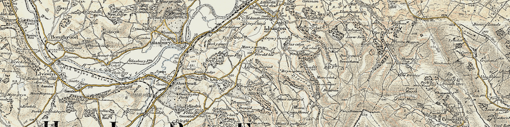 Old map of Fforddlas in 1900-1902