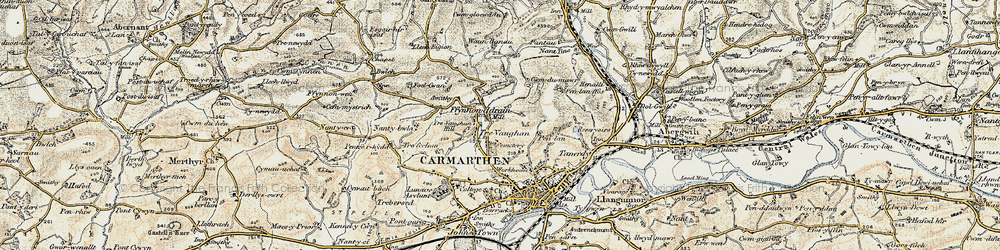Old map of Ffynnon-ddrain in 1901