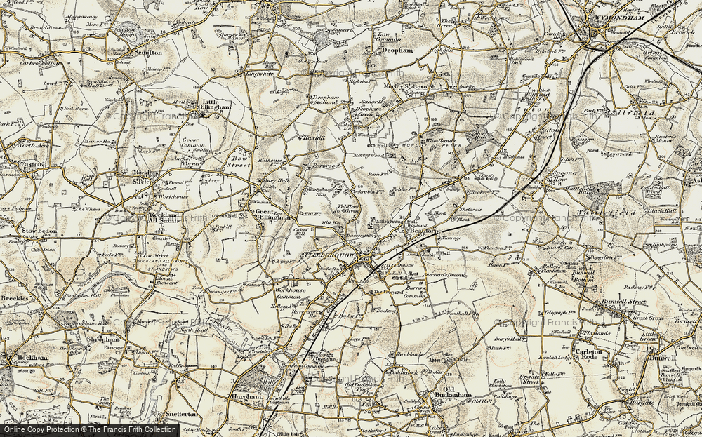Old Map of Historic Map covering Attleborough Hills in 1901-1902