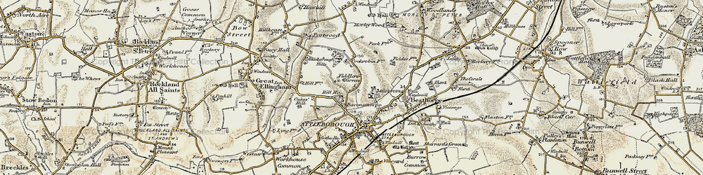 Old map of Attleborough Hills in 1901-1902