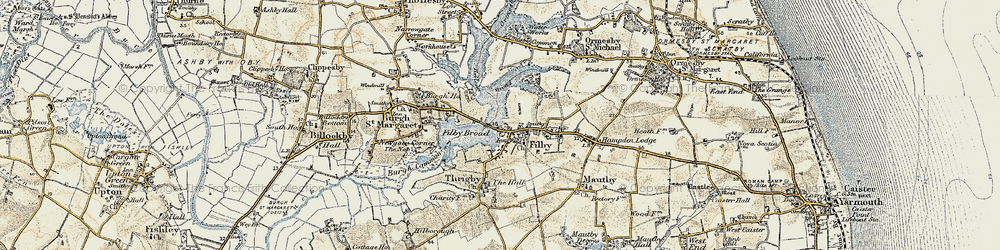 Old map of Filby in 1901-1902