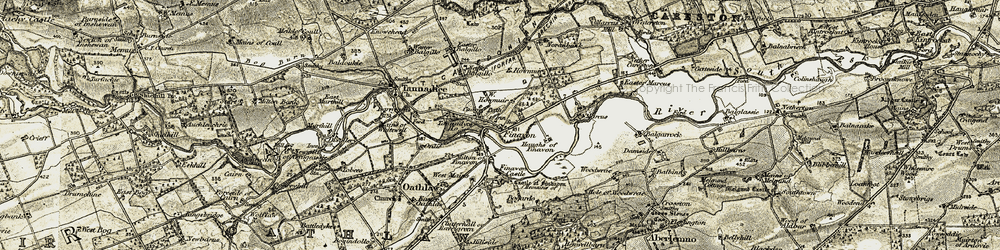 Old map of Finavon in 1907-1908