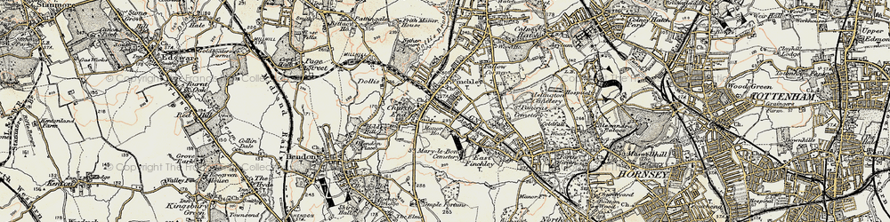 Old map of Finchley in 1897-1898