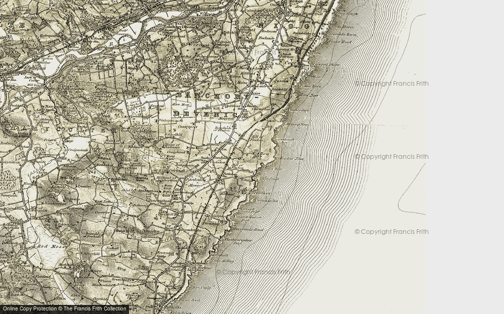 Old Map of Historic Map covering Arnot Boo in 1908-1909