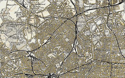 Old map of Finsbury Park in 1897-1898