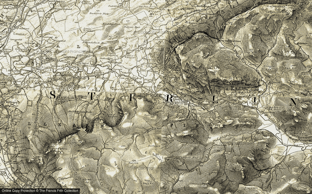 Old Map of Historic Map covering Balmenoch Burn in 1904-1907