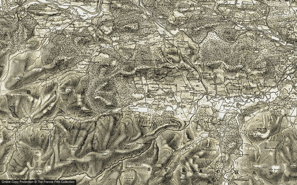 Old Map of Historic Map covering Balnaboth in 1908-1909
