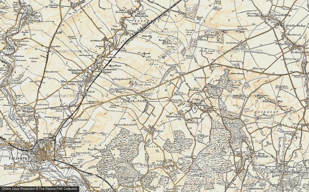 Old Map of Historic Map covering Winterbourne Down in 1897-1898