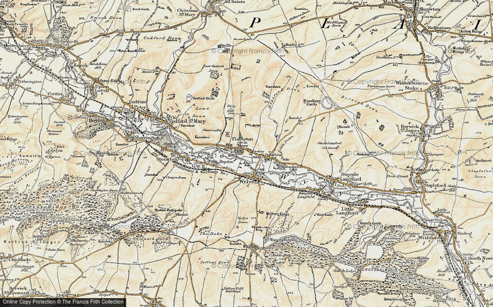 Old Map of Historic Map covering Wylye Valley in 1897-1899