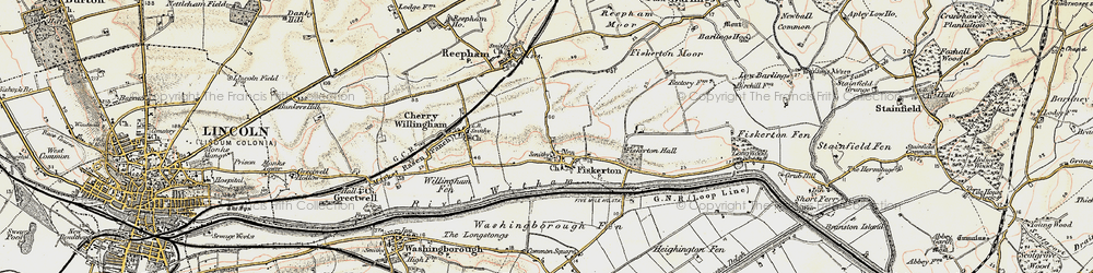 Old map of Fiskerton in 1902-1903