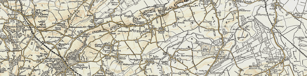Old map of Fivehead in 1898-1900