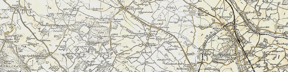 Old map of Flamstead in 1898-1899