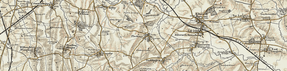 Old map of Fleckney in 1901-1902