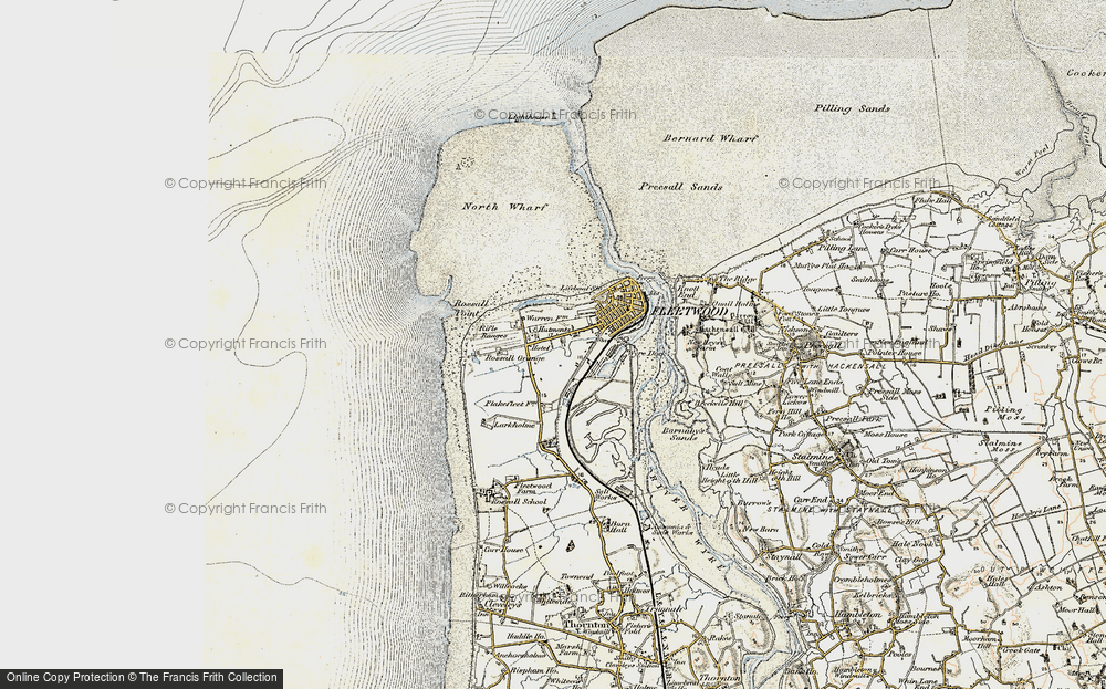 Old Map of Historic Map covering Rossall Point in 1903-1904