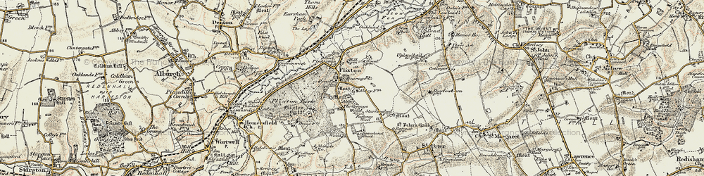 Old map of Flixton in 1901-1902