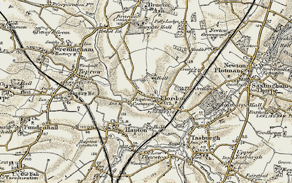 Old map of Flordon in 1901-1902