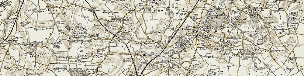 Old map of Flordon in 1901-1902