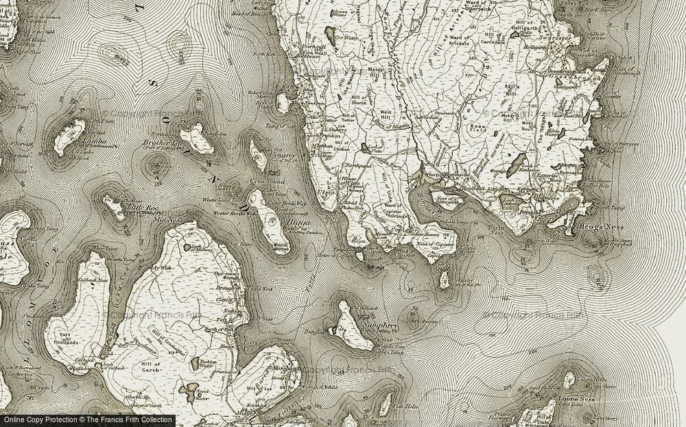 Old Map of Historic Map covering Bay of Ulsta in 1912