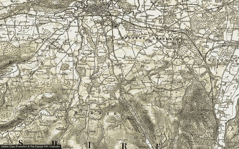 Old Map of Historic Map covering Brown Muir in 1910-1911