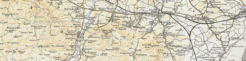 Old map of Folkington in 1898