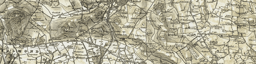 Old map of Backhill of Smiddyburn in 1909-1910