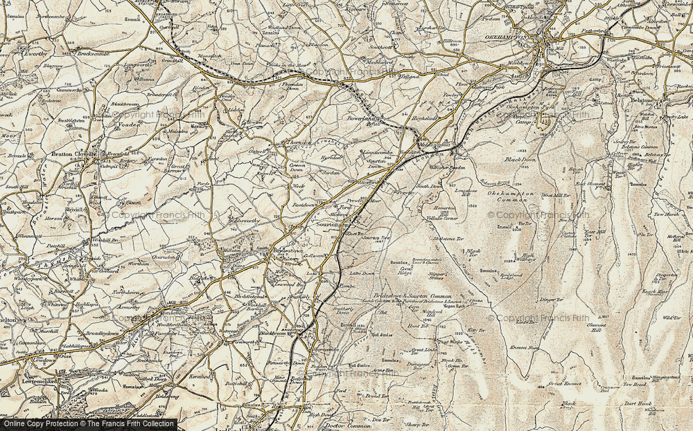Old Map of Historic Map covering Bridestowe and Sourton Common in 1899-1900