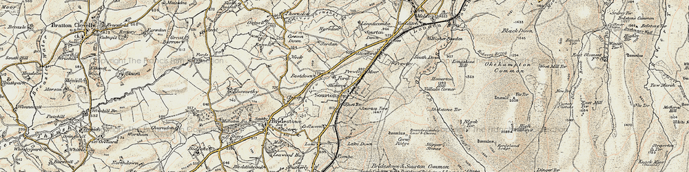 Old map of Sourton Down in 1899-1900