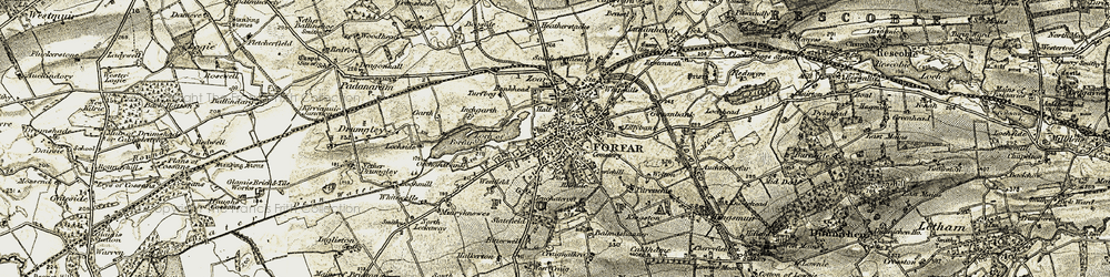 Old map of Forfar in 1907-1908