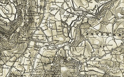 Old map of Forgue in 1908-1910
