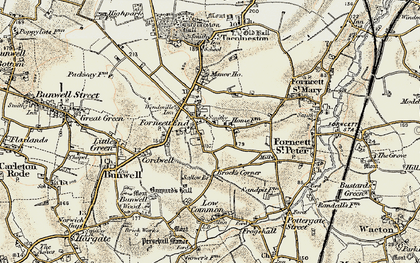 Old map of Forncett End in 1901-1902