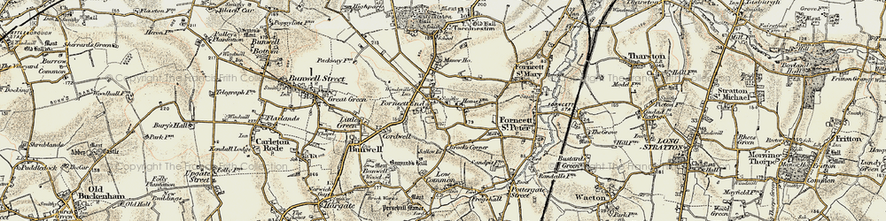 Old map of Forncett End in 1901-1902