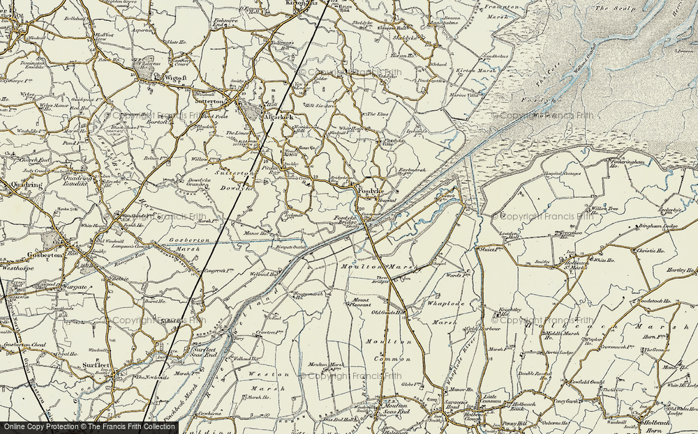 Old Map of Historic Map covering Moulton Marsh in 1901-1902