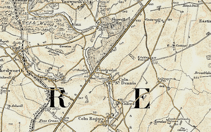 Old map of Fossebridge in 1898-1899