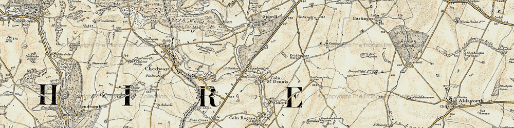 Old map of Fossebridge in 1898-1899