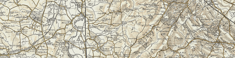 Old map of Brook End in 1901-1902