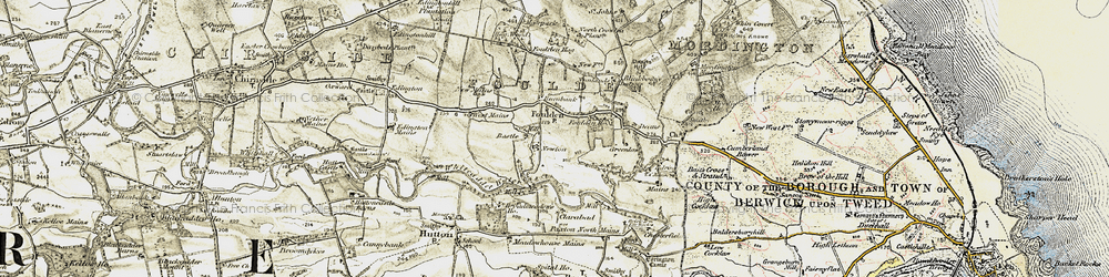 Old map of Foulden in 1901-1903