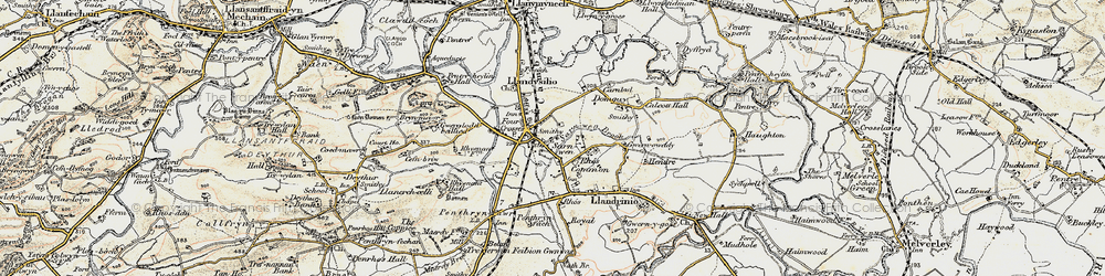 Old map of Four Crosses in 1902-1903