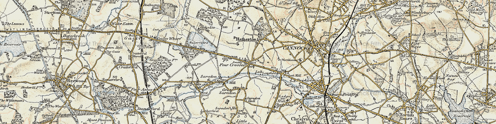 Old map of Four Crosses in 1902