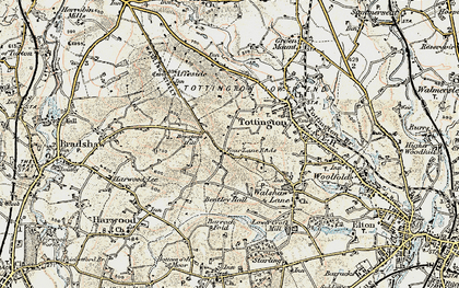 Old map of Four Lane Ends in 1903