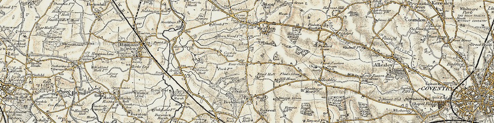 Old map of Four Oaks in 1901-1902
