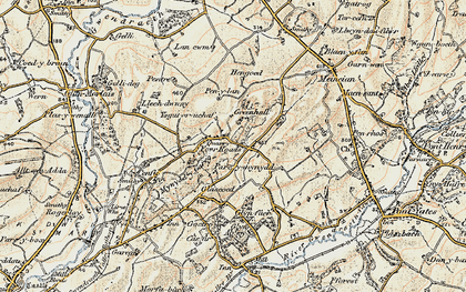 Old map of Four Roads in 1901