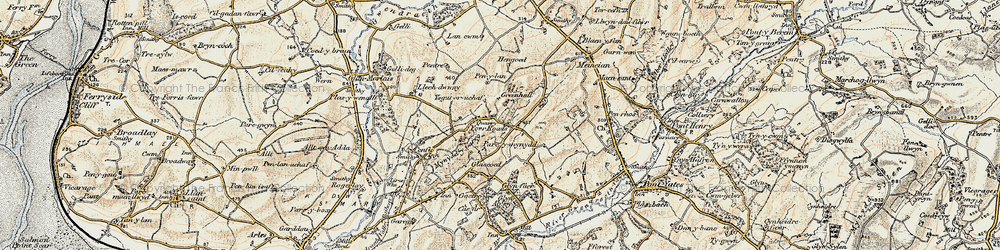 Old map of Four Roads in 1901