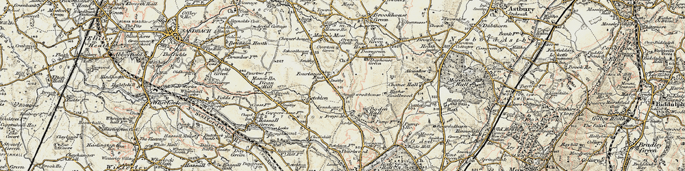 Old map of Fourlanes End in 1902-1903