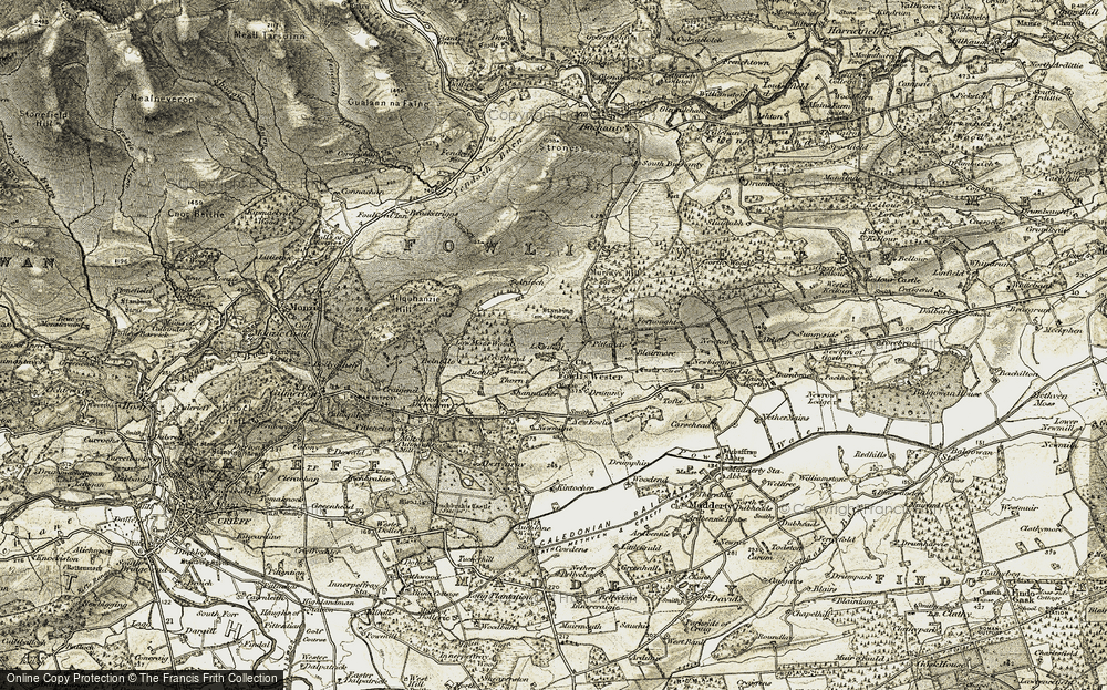 Old Map of Historic Map covering Braes of Fowlis in 1906-1908