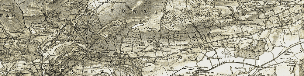 Old map of Braes of Fowlis in 1906-1908