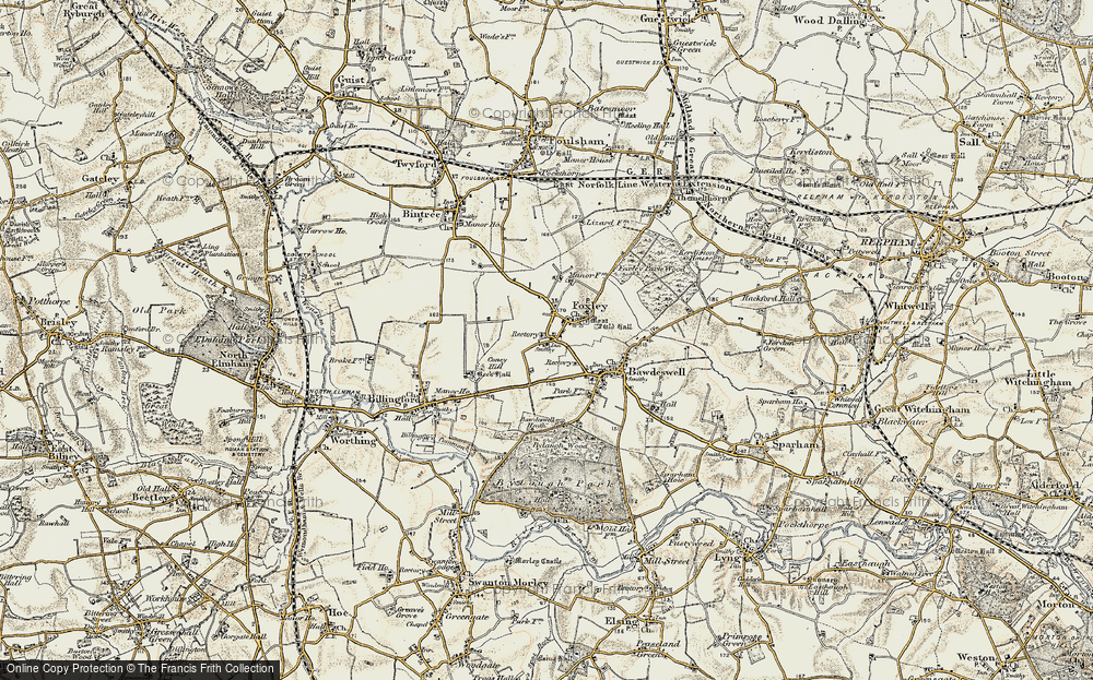 Old Map of Historic Map covering Bawdeswell Heath in 1901-1902
