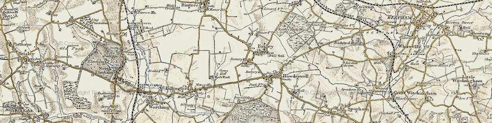 Old map of Bawdeswell Heath in 1901-1902