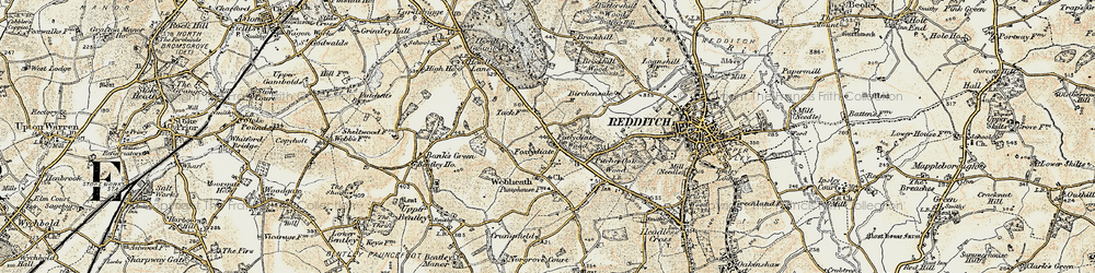 Old map of Foxlydiate in 1901-1902